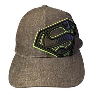 Superman S Logo Patch Ball Cap DC Comics Gray Hat Black Neon Green Symbol OSFM